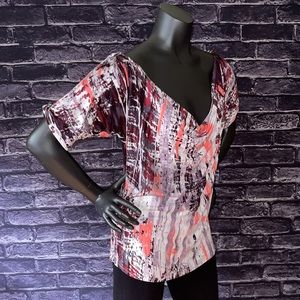 Print Cowl-neck Style Slit Sleeve Top L